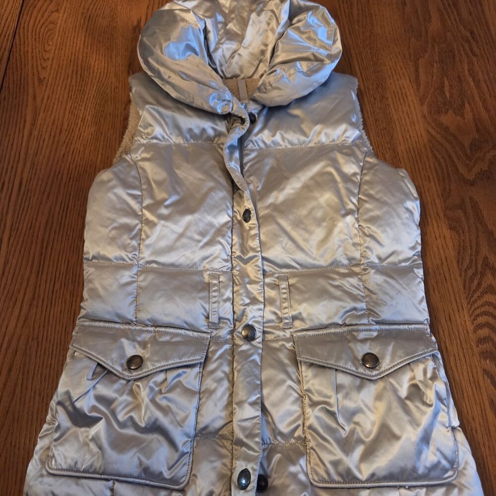 Lands End Girls Puffer Jacket Small Silver